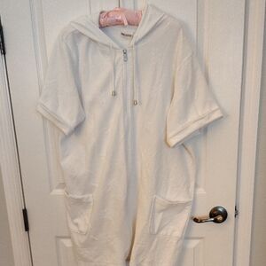 Kim Rogers White Hooded Swim Coverup